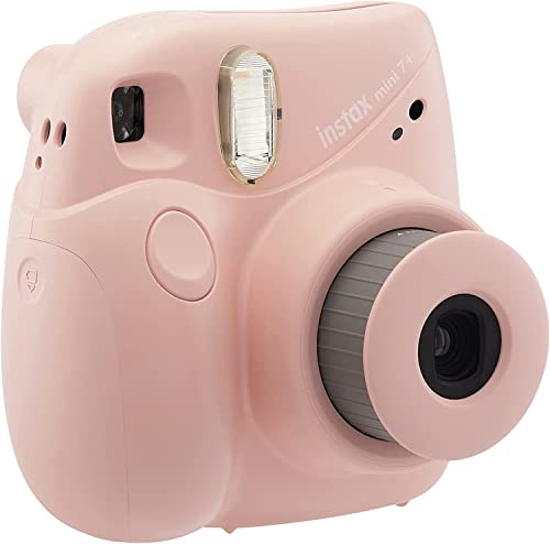 Fujifilm Instax Mini 7+ Camera, Easy to Operate, Portable, Handy Selfie Mirror, Polaroid Camera, Perfect for Beginners and Experts, Sleek and Stylish Design - Light Pink (Renewed)