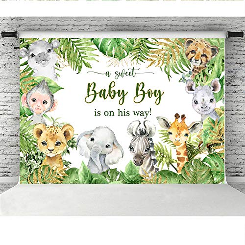 Lofaris Safari Baby Shower Backdrop for Photography Jungle Animals Baby Shower Background Newborn Baby Party Decorations for Boy Cake Table Banner 7x5ft