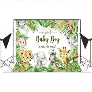 Lofaris Safari Baby Shower Backdrop for Photography Jungle Animals Baby Shower Background Newborn Baby Party Decorations for Boy Cake Table Banner 7x5ft