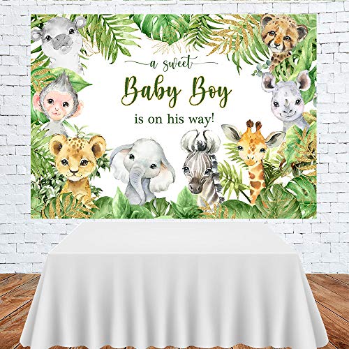 Lofaris Safari Baby Shower Backdrop for Photography Jungle Animals Baby Shower Background Newborn Baby Party Decorations for Boy Cake Table Banner 7x5ft