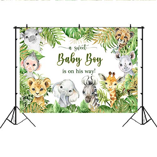 Lofaris Safari Baby Shower Backdrop for Photography Jungle Animals Baby Shower Background Newborn Baby Party Decorations for Boy Cake Table Banner 7x5ft