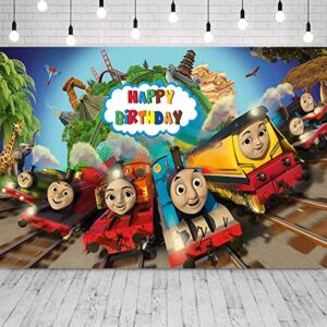 Thomas Train Birthday Party Decorations, Thomas Party Photo Backdrop for Train Friends Theme Party Background Supplies for Kids Girls Boys Baby Shower, 5 x 3Ft