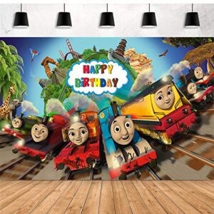 Thomas Train Birthday Party Decorations, Thomas Party Photo Backdrop for Train Friends Theme Party Background Supplies for Kids Girls Boys Baby Shower, 5 x 3Ft