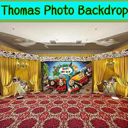 Thomas Train Birthday Party Decorations, Thomas Party Photo Backdrop for Train Friends Theme Party Background Supplies for Kids Girls Boys Baby Shower, 5 x 3Ft