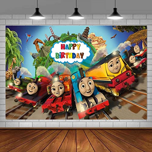 Thomas Train Birthday Party Decorations, Thomas Party Photo Backdrop for Train Friends Theme Party Background Supplies for Kids Girls Boys Baby Shower, 5 x 3Ft