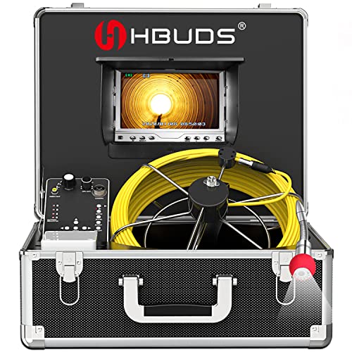 Pipe Pipeline Inspection Camera, Drain Sewer Industrial Endoscope HBUDS Waterproof IP68 Snake Video System with 7 Inch LCD Monitor 1000TVL Camera