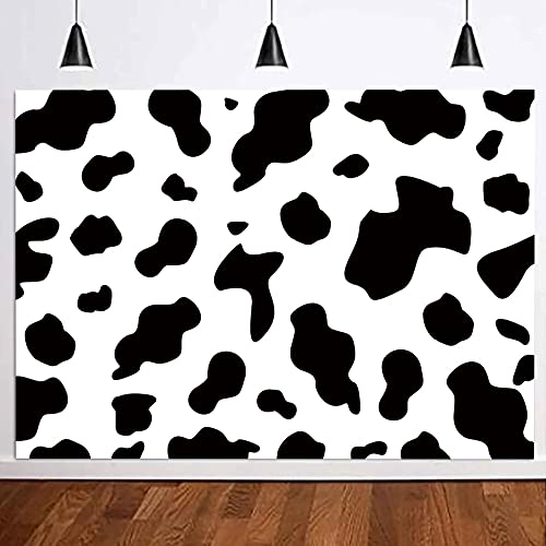 Art Studio Soft Fabric Cow Party Photography Backdrops Black and White Cows Farm Happy Birthday Photo Background 5x3FT Kids Baby Shower Banner Cake Table Decoration Studio Props