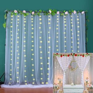 White Tulle Backdrop Curtain with Lights String for Parites 10×8ft Sheer Backdrop Curtains White Curtain Backdrop for Wedding Baby Shower Birthday Party Photo Shoot Decorations(2 Panels 10ft×8ft)