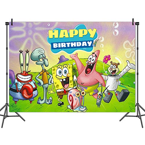 5x3ft Spongebob Happy Birthday Photography Backdrops Cartoon Kids Party Decoration Photo Backgrounds Studio Props Supplies