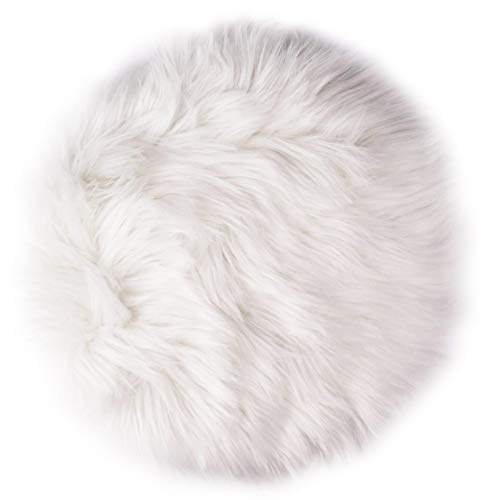 12’’ Small Faux Fur Sheepskin Cushion Soft Plush Area Rug, White Photo Background for Small Product Desktop Photography, Jewelry, Watches, Cosmetics, Ornament, Nail Art, Display and Decor (Round)