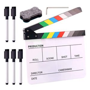 swpeet 8pcs 10″x12″ acrylic film movie directors clapboard kit, magnetic blackboard eraser, m3 hex wrench and 5pcs custom pens dry erase director clapper coating board slate for director or film fans