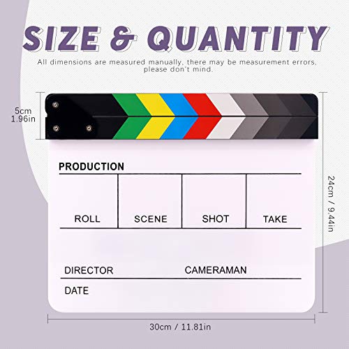 Swpeet 8Pcs 10"x12" Acrylic Film Movie Directors Clapboard Kit, Magnetic Blackboard Eraser, M3 Hex Wrench and 5Pcs Custom Pens Dry Erase Director Clapper Coating Board Slate for Director or Film Fans