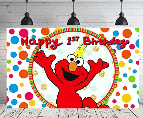 Red Elmo Backdrop for 1st Birthday Party Supplies 5x3ft Cartoon Banner Street Decorations