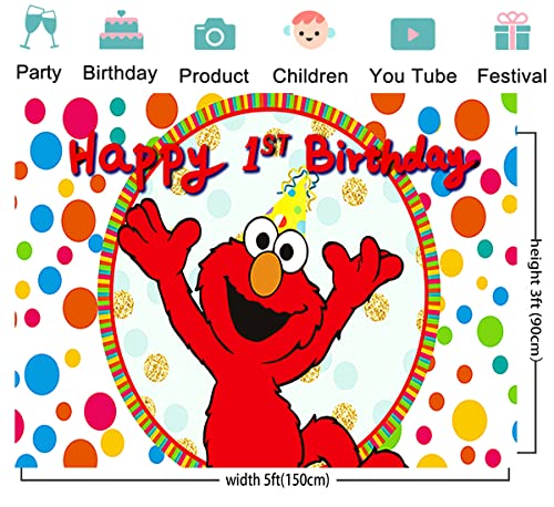 Red Elmo Backdrop for 1st Birthday Party Supplies 5x3ft Cartoon Banner Street Decorations