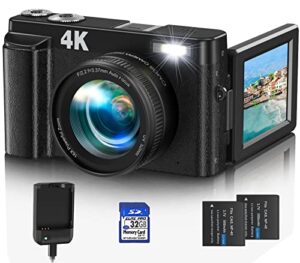 digital camera 4k 60fps auto focus 48mp vlogging video camera 16x digital zoom camera with 180°flip screen compact camera for youtube 32gb memory card