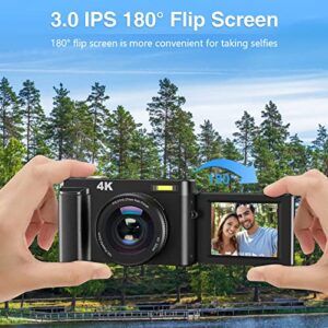 Digital Camera 4K 60FPS Auto Focus 48MP Vlogging Video Camera 16X Digital Zoom Camera with 180°Flip Screen Compact Camera for YouTube 32GB Memory Card
