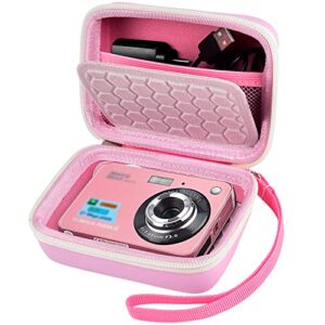 carrying & protective case for digital camera, abergbest 21 mega pixels 2.7″ lcd rechargeable hd/kodak pixpro/canon powershot elph 180/190 / sony dscw800 / dscw830 cameras for travel-pink