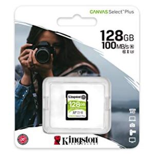 Kingston 128GB SDXC Canvas Select Plus 100MB/s Read Class 10 UHS-I U1 V30 Memory Card (SDS2/128GB)