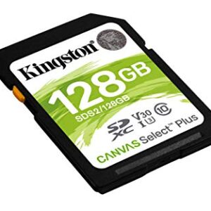 Kingston 128GB SDXC Canvas Select Plus 100MB/s Read Class 10 UHS-I U1 V30 Memory Card (SDS2/128GB)