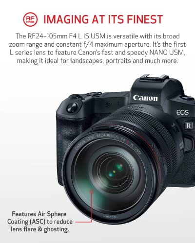 Canon EOS R RF24-105mm F4 L is USM Lens Kit, Vlogging and Content Creator Camera 4K UHD, Digital Single-Lens Non-Reflex AF/AE Camera, 0.24 Magnification, Mirrorless, Full-Frame