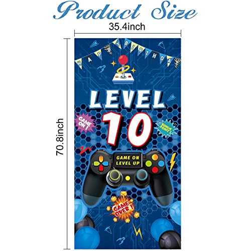 Vlipoeasn 10th Birthday Decorations for Boys 10th Video Game Birthday Door Banner Blue 10th Birthday Gamer Door Cover Sign Poster Decorations 10th Video Gamer Backdrop Party Supplies