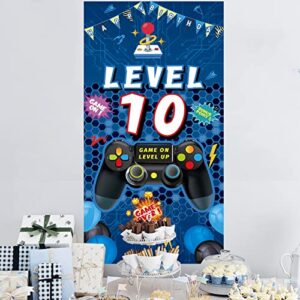 Vlipoeasn 10th Birthday Decorations for Boys 10th Video Game Birthday Door Banner Blue 10th Birthday Gamer Door Cover Sign Poster Decorations 10th Video Gamer Backdrop Party Supplies