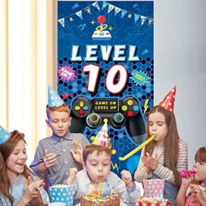 Vlipoeasn 10th Birthday Decorations for Boys 10th Video Game Birthday Door Banner Blue 10th Birthday Gamer Door Cover Sign Poster Decorations 10th Video Gamer Backdrop Party Supplies