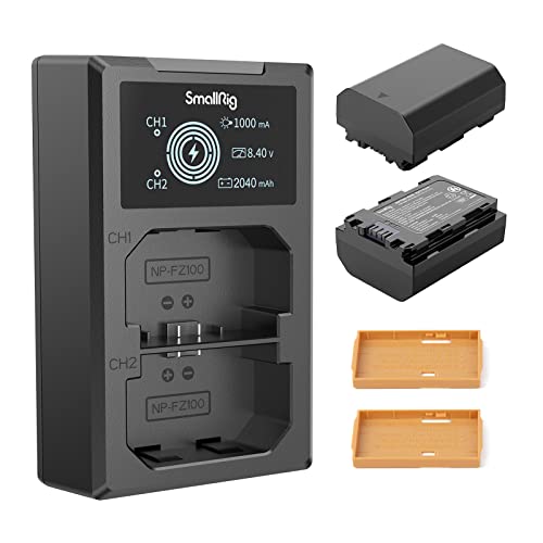 SmallRig NP-FZ100 Battery Charger Set for Sony NP-FZ100 Battery, Double Slot NP-FZ100 Charger for Sony Alpha A7R V, A7 IV, A7 III, A7S III, FX3, A7C, A7R IV, A7R III, A6600, A9 II, 2040mAh - 3824