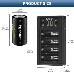 tyrone Rechargeable CR123a Lithium Batteries CR123A Battery for Arlo Camera VMC3030 VMS3330 3530 Alarm System, 8-Pack 123A Batteries and 4-Bay Charger