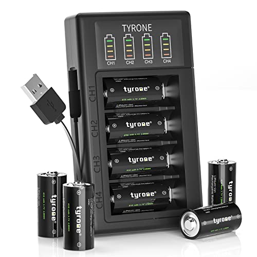 tyrone Rechargeable CR123a Lithium Batteries CR123A Battery for Arlo Camera VMC3030 VMS3330 3530 Alarm System, 8-Pack 123A Batteries and 4-Bay Charger