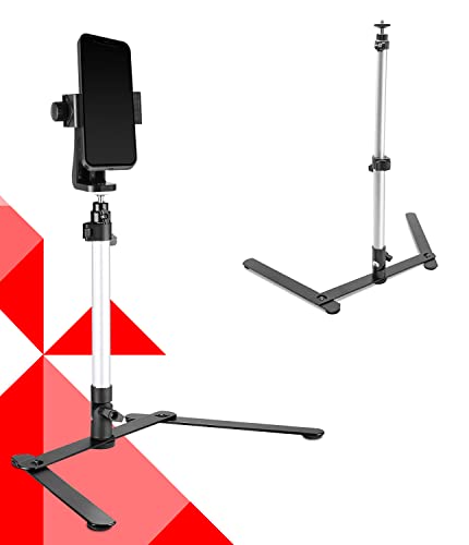 LimoStudio Tabletop Overhead 17-Inch Tripod Lightweight Stand Phone Holder Mount Compatible with iPhone, Galaxy, Pixel, AGG2934