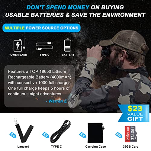 Hojocojo Mini Night Vision Goggles - Exclusive - Rechargeable Infrared Binoculars 2.4" IPS Screen 1312FT Viewing Distance in Dark Tactical Gear for Hunting, Save Photo and Videos, Easy to Use for Men