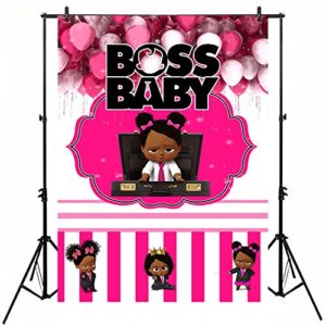 African American Baby Backdrop for Party Supplies 3x5ft Hot Pink Balloon Backdrops for Princess Theme Party Cake Table Decor Black Girl Baby Shower Birthday Banner for Kids 1st Birthday