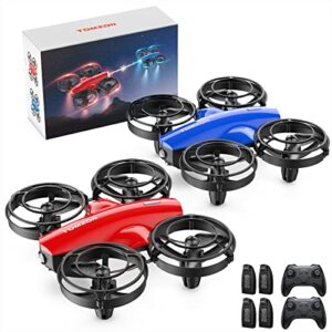 tomzon 2 pack a24 drone for kids with battle mode, small rc drone with throw to go, kids drone with circle fly, self spin, 3d flip, 2-in-1 quadcopter with altitude hold, headless mode, 4 batteries