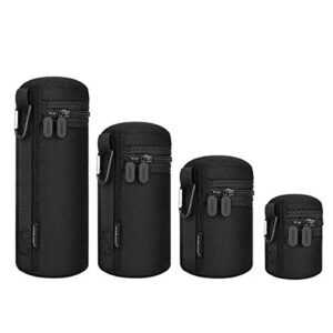 arvok lens pouch set, water resistant protective lens cases for dslr camera lens, 4 size thick camera lens bag for nikon, tamron, sigma, pentax, sony, olympus, panasonic