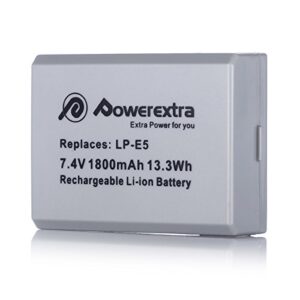 Powerextra 2 Pack LP E5 Replacement LP-E5 Battery Pack for Canon Rebel XS Rebel T1i Rebel XSi 1000D 500D 450D Kiss X3 Kiss X2 Kiss F