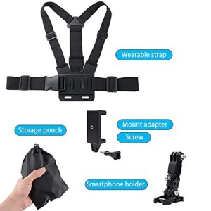 Mobile Phone Chest Mount Strap Holder ，Anti-Slide Strap Mount for Phone 360 Degree Rotary for Video Recording