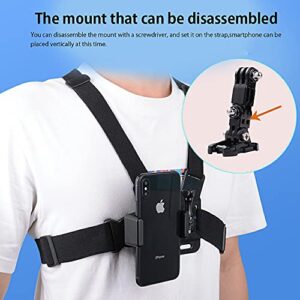 Mobile Phone Chest Mount Strap Holder ，Anti-Slide Strap Mount for Phone 360 Degree Rotary for Video Recording