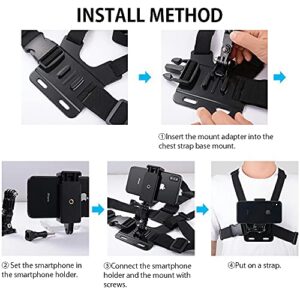 Mobile Phone Chest Mount Strap Holder ，Anti-Slide Strap Mount for Phone 360 Degree Rotary for Video Recording