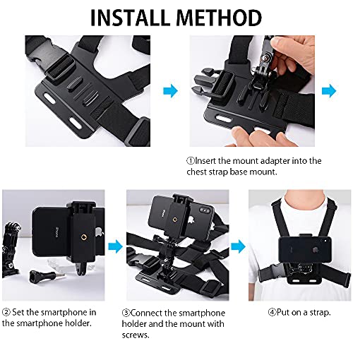 Mobile Phone Chest Mount Strap Holder ，Anti-Slide Strap Mount for Phone 360 Degree Rotary for Video Recording