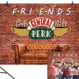 CapiSco 7X5FT Central Perk Friends Tv Show Theme Party Backdrop Red Brick Wall Retro Pub Sofa and Coffee Photography Background for Adult Birthday Ball Party Decorations Portraits Photoshoot SCO145B