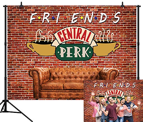 CapiSco 7X5FT Central Perk Friends Tv Show Theme Party Backdrop Red Brick Wall Retro Pub Sofa and Coffee Photography Background for Adult Birthday Ball Party Decorations Portraits Photoshoot SCO145B