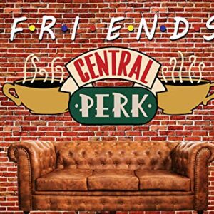 CapiSco 7X5FT Central Perk Friends Tv Show Theme Party Backdrop Red Brick Wall Retro Pub Sofa and Coffee Photography Background for Adult Birthday Ball Party Decorations Portraits Photoshoot SCO145B