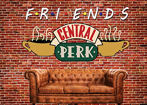 CapiSco 7X5FT Central Perk Friends Tv Show Theme Party Backdrop Red Brick Wall Retro Pub Sofa and Coffee Photography Background for Adult Birthday Ball Party Decorations Portraits Photoshoot SCO145B