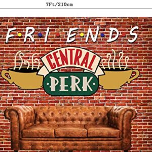 CapiSco 7X5FT Central Perk Friends Tv Show Theme Party Backdrop Red Brick Wall Retro Pub Sofa and Coffee Photography Background for Adult Birthday Ball Party Decorations Portraits Photoshoot SCO145B