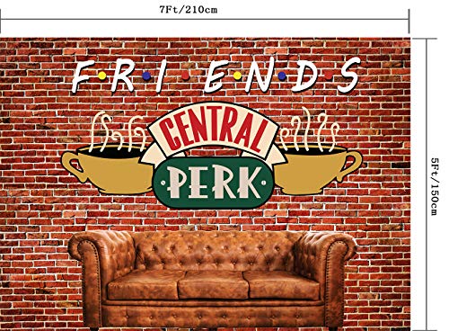 CapiSco 7X5FT Central Perk Friends Tv Show Theme Party Backdrop Red Brick Wall Retro Pub Sofa and Coffee Photography Background for Adult Birthday Ball Party Decorations Portraits Photoshoot SCO145B