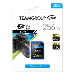 TEAMGROUP Elite 256GB UHS-I U3 V30 UHD Read Speed up to 100MB/s SDXC High Speed 4K Memory Card Compatible with Canon Sony Nikon Panasonic FUJIFILM Digital Camera TESDXC256GIV3001