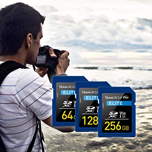 TEAMGROUP Elite 256GB UHS-I U3 V30 UHD Read Speed up to 100MB/s SDXC High Speed 4K Memory Card Compatible with Canon Sony Nikon Panasonic FUJIFILM Digital Camera TESDXC256GIV3001