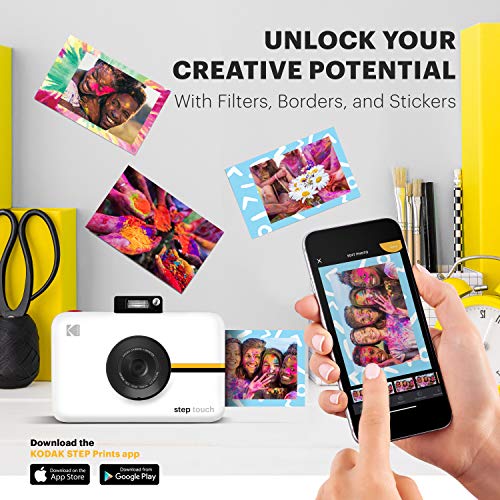 Kodak Step Touch | 13MP Digital Camera & Instant Printer with 3.5 LCD Touchscreen Display, 1080p HD Video - Editing Suite, Bluetooth & Zink Zero Ink Technology | White