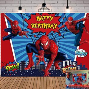 7x5ft Red Spiderman Photography Background Super City Spiderman Boys Kids Birthday Party Backdrops Superhero Citycape Baby Shower Photo Studio Props Banner